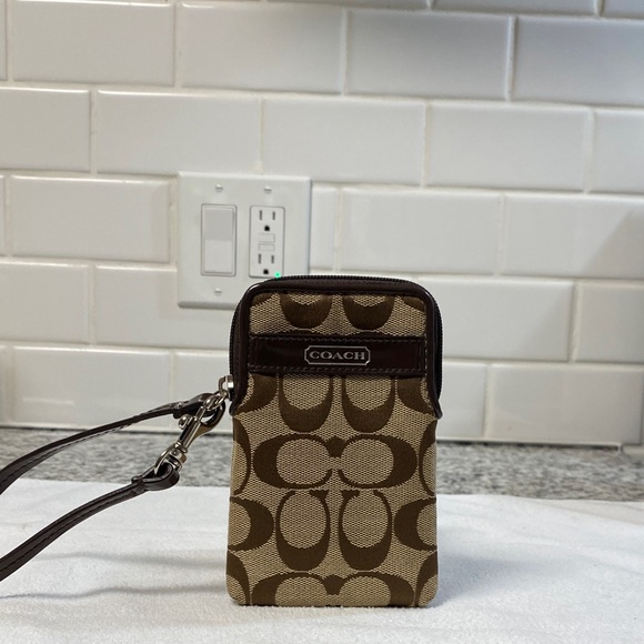 Coach Tan and Brown Signature Wristlet - Picture 1 of 12